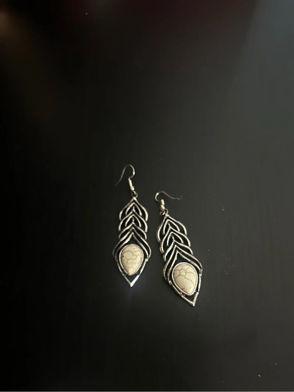Silver Drop Earrings with Ivory Stone Accent